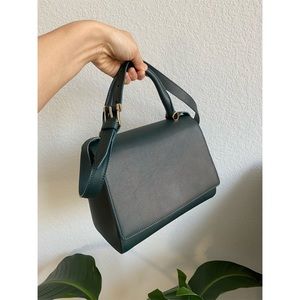 Max Mara Green Metallic Flap Leather Shoulder Bag